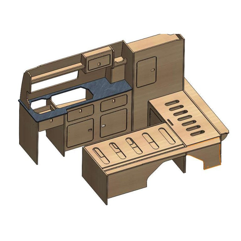 Ford Transit Custom pre-2023 SWB Campervan Hybrid Bed System – flat pack campervan furniture kit