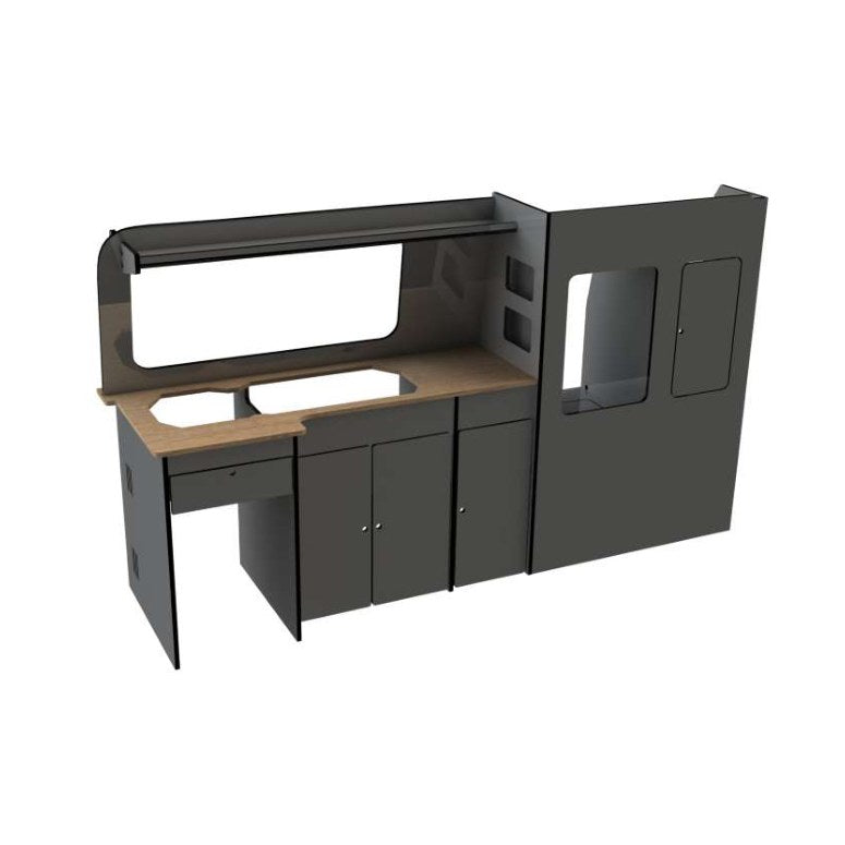 Ford Transit Custom pre-2023 SWB Campervan Kitchen Unit – Design B – flat pack campervan furniture kit