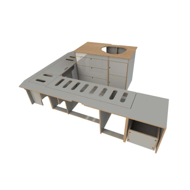 Ford Transit Custom pre-2023 SWB Campervan U-Shape Layout – Design A – flat pack campervan furniture kit