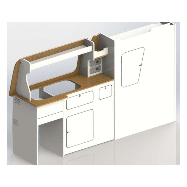 Ford Transit Custom pre-2023 SWB Campervan Side Kitchen Unit – No Fridge Door Cover, 15mm Worktop – flat pack campervan furniture kit