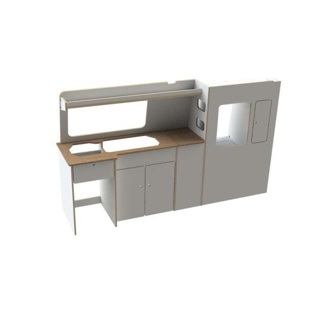 VW Transporter T5 / T6 / T6.1 SWB & LWB Campervan Kitchen Unit – Design A – flat pack campervan furniture kit