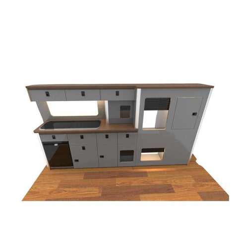 Ford Transit Custom pre-2023 LWB Campervan Kitchen Unit – Design A – flat pack campervan furniture kit
