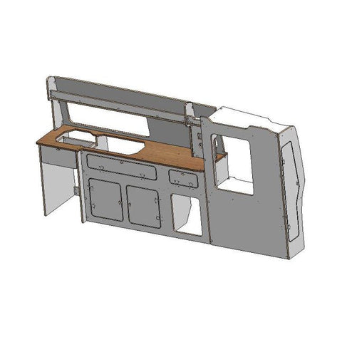 VW Transporter T5 / T6 / T6.1 LWB Campervan Twin Slider Side Kitchen Unit – flat pack campervan furniture kit